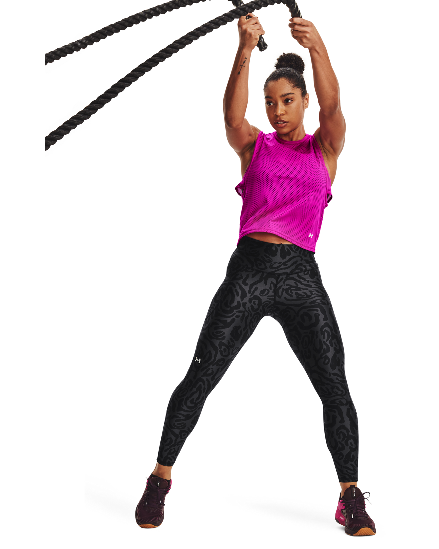 Women's HeatGear® Armour No-Slip Waistband Tonal Print Ankle Leggings